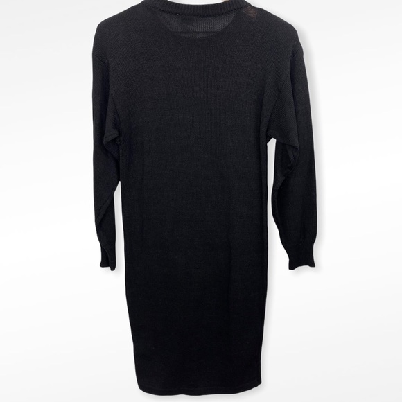 Vintage Black Long Sleeve Sweater Dress with Multicolor Floral Sequins Small - Picture 4 of 6